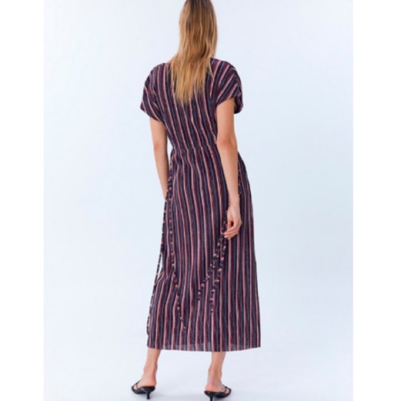 NWT Sfera Striped Metallic Midi Side Tassel Dress - Picture 2 of 13